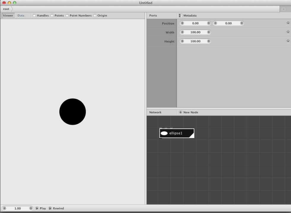 NodeBox window with one ellipse node